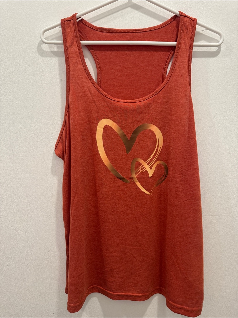 SHEIN Rust Red Tank with Gold Heart Graphic